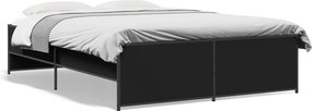 vidaXL Cadru de pat, negru, 135x190 cm, lemn prelucrat și metal