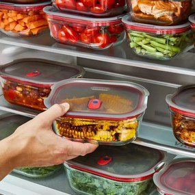 Cutie pentru alimente Black+Blum Stack+Nest FBGR-BX-L107, 1,2 l, dreptunghiulară, potrivită pentru cuptor, fără BPA, sticlă borosilicată, gri/roșu