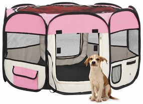 vidaXL Țarc joacă pliabil câini cu sac de transport roz 110x110x58 cm