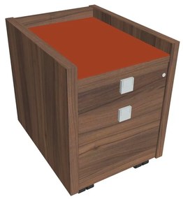 Comodă mobilă Verno 47 x 60 cm cu sticlă, 2 sertare, nuc / portocaliu