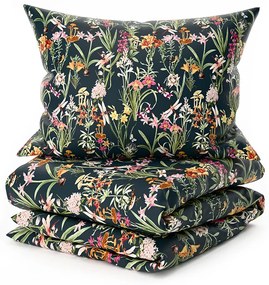 Set 2 buc Lenjerie cocolino MYSTIC GARDEN verde inchis + cearsaf Cocolino microplus cu elastic SOFT 180x200 cm alb, pat dublu