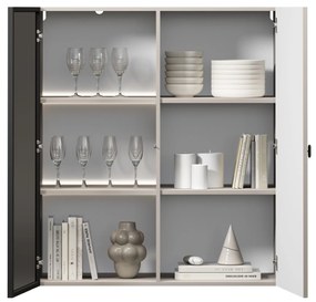 Vitrină suspendată pentru living Lorini 100 cm - cașmir / mâner negru T-bar