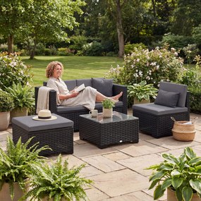 Outsunny Set Modular de Grădină din Rattan cu Perne, Canapea de Colț Gri, 5 Piese | Aosom Romania