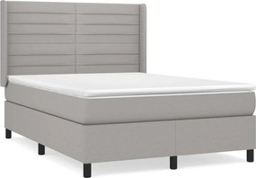 vidaXL Pat box spring cu saltea, gri deschis, 140x190 cm, textil