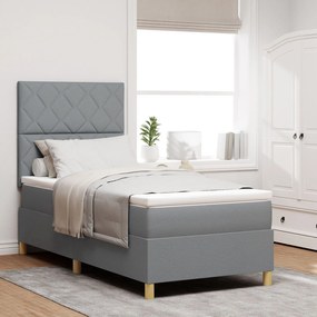 vidaXL Pat cutie cu saltea și LED gri deschis 90x190 cm țesătură
