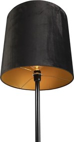 Lampă de podea neagră cu abajur din catifea neagră cu auriu 40 cm - Simplo