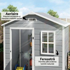 Outsunny Magazie de Grădină, Magazie din Plastic cu Podea, Fereastră, Ușă cu Blocare și Grile de Ventilație, Gri | Aosom Romania