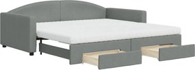 vidaXL Pat de zi cu extensie și sertare, gri închis, 100x200 cm textil