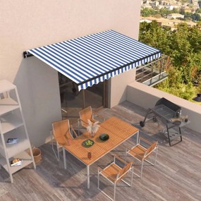 vidaXL Copertină retractabilă manual, albastru și alb, 400x350 cm