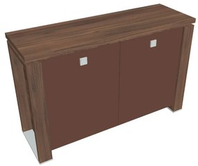 Dulap mic Verno+ 140 x 46 x 90 cm, uși de sticlă, nuc / maro