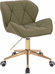 HR111K Scaun Khaki Piele Ecologica Premium Soft cu Bază Aurie