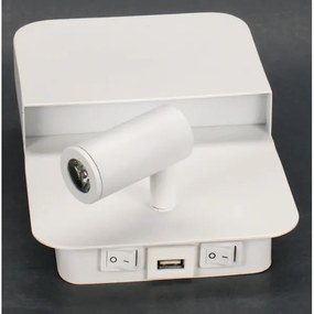 Aplică LED Lucide 79200/08/31 BOXER LED/10W/230V + LED/3W USB alb