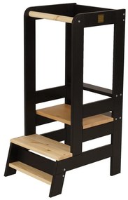 Turn de învățare negru/în culoare naturală din lemn de pin Montessori – Meowbaby