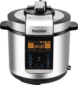 Oală sub presiune multifuncțională NostroLux NL51985H6, 1000 W, 6 l, 70 kPa, cronometru de 24 ore, 15 programe, afișaj LED mare, comandă tactilă, oțel inoxidabil