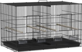 PawHut Colivie pentru Păsări cu Separator, Raft Inferior, 4 Stinghii și 4 Hrănitoare, 94x57x57 cm, Negru | Aosom Romania