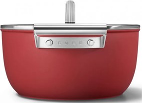 Oala cu capac SMEG CKFC2411RDM, 4,8 l, Ø24 cm, Acoperire cu teflon, Pana la 250°C, Inductie, Rosu