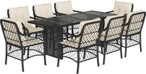 vidaXL Set mobilier de grădină cu perne, 9 piese, negru, poliratan