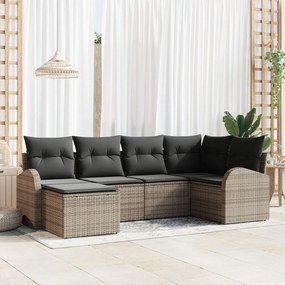 vidaXL Set de canapele pentru grădină cu pernă 6 pcs Gri Rattan poli