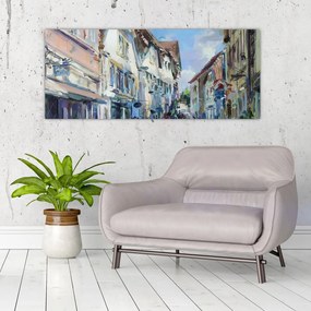 Tablou - Strada orașului vechi, pictură acrilică (120x50 cm)