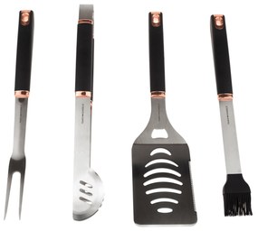 TEMPO-KONDELA LINTON, unelte pentru grătar, set de 4, negru/ roz auriu