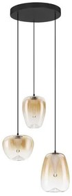 Lustra moderna cu 3 pendule LED, Metal, Sticla, Chihlimbar, OBLO
