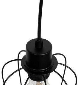 Lampă suspendată rustică neagră cu lemn 4 lumini - Stronk