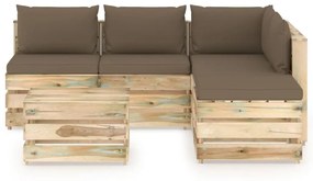 Set mobilier gradina cu perne, 6 piese, lemn verde tratat Taupe in rjava, 6
