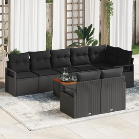 vidaXL Set de canapele de grădină 9 piese cu perne, rattan poly negru, acacia