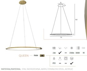Lustra suspendata LED dimabila design modern QUEEN auriu periat, 70cm