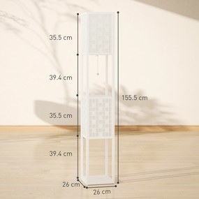 HOMCOM Lampă de podea, model tip plasă, rafturi în 2 niveluri, compatibilă cu diferite becuri, Alb | Aosom Romania