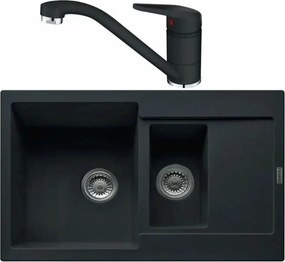 Set chiuveta bucatarie compozit Franke Maris 1 cuva 1/2 cu picurator 78x50 cm finisaj negru mat cu baterie Novara Plus