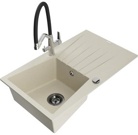 Mexen Cesar chiuvetă de granit cu 1 compartiment, cu scurgător și baterie de bucătărie Duo, bej - 6514-69-671701-07-B