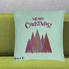 Perna Decorativa Merry Christmas Brazi Roz, 40x40 cm, Verde Menta, Husa Detasabila, Perna Inclusa, BEKZ®