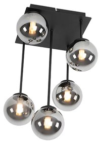 Plafoniera moderna neagra cu 5 lumini cu sticla fumurie - Atena