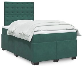 3290897 vidaXL Pat box spring cu saltea, verde închis, 120x200 cm, catifea