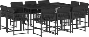 vidaXL Set mobilier de exterior cu perne, 11 piese, negru, poliratan