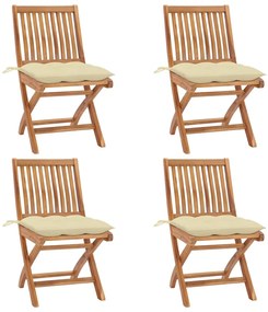 vidaXL Scaune grădină pliabile cu perne, 4 buc, lemn masiv tec