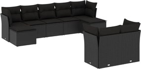vidaXL Set mobilier de grădină cu perne, 9 piese, negru, poliratan