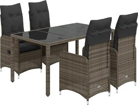 vidaXL Set bistro de grădină cu perne, 5 piese, gri, poliratan