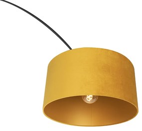 Lampă cu arc neagră cu abajur din catifea galben ocru cu auriu 50 cm - XXL