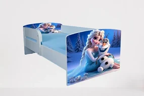 Pat Pentru Fete 2-12 Ani Elsa Si Olaf, Cu Protectie Si Saltea SafeNest de 160x80 Cm Ptv4909