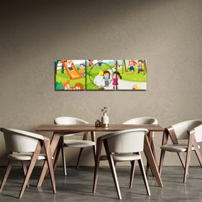 Tablou cu bucuriile copiilor în nisip (cu ceas) (90x30 cm)