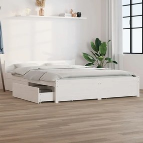 vidaXL Cadru de pat cu sertare, alb, 120x200 cm