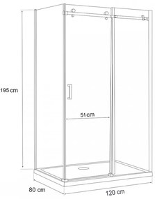Cabină de duș asimetrică Bold-in 80x120 cm