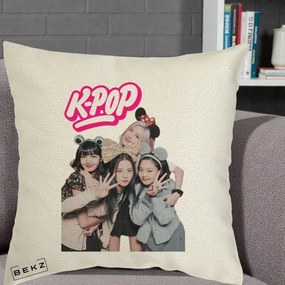 Perna Personalizata BLACKPINK K-Pop Grup Pozitii Amuzante, 40x40 cm, Ecru, Husa Detasabila, Perna Inclusa, BEKZ®