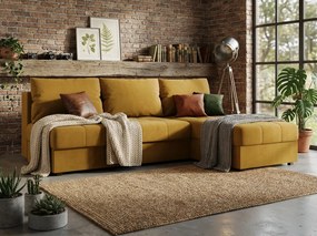 Coltar extensibil de colt VENORIA SLIM, mustar, reversibil, 200x143 cm + 2 perne GRATUIT
