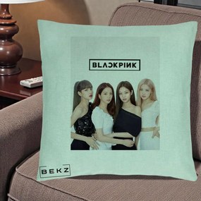 Perna Personalizata K-pop BLACKPINK Foto Grup-Negru, 40x40 cm, Verde Menta, Husa Detasabila, Perna Inclusa, BEKZ®