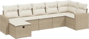 vidaXL Set canapele de grădină, 7 piese, cu perne, bej, poliratan