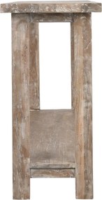 Consolă hol în stil etnic, din lemn de tec reciclat, natur, cu raft jos și picioare înclinate, finisaj patinat, 90 x 240 x 46 cm, „Granville”