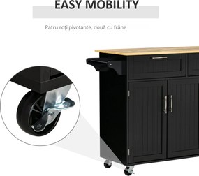 HOMCOM Cărucior Modern pe Roți cu Sertare de Depozitare, Cărucior Utilitar Rulant cu Rafturi Reglabile și Suport, 89x23x96cm, Negru | Aosom Romania